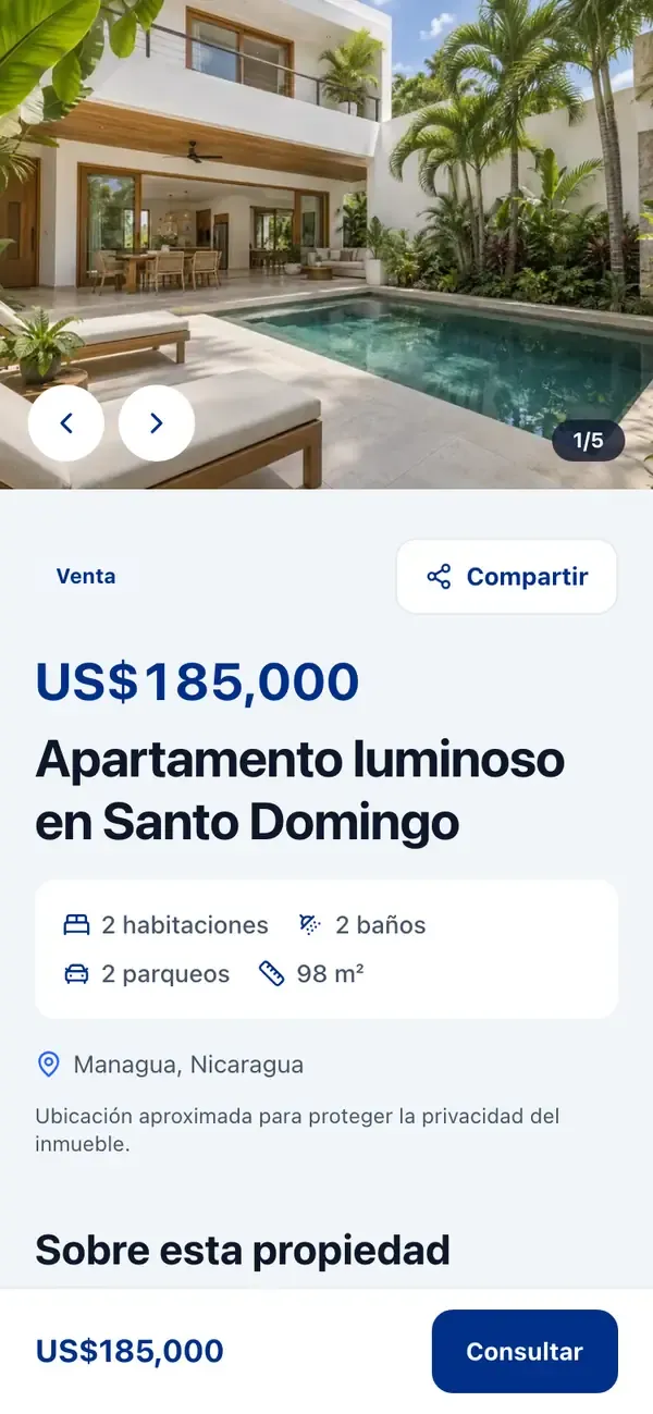 Página de la propiedad: apartamento luminoso en Santo Domingo, Managua, US$185,000